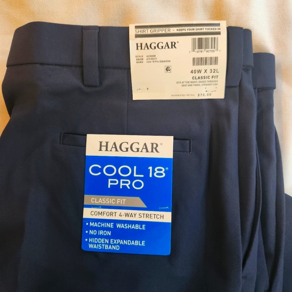 Haggar Blue Dress Pants with Cool 18 Pro Technology